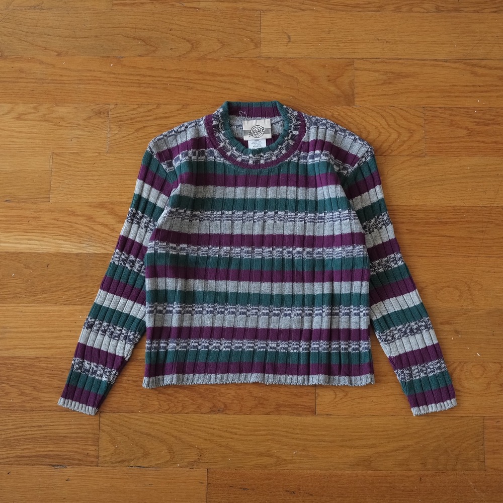 Denim Republic Striped‎ Sweater Kids Purple Green Grey Ribbed Knit Vintage 10/12